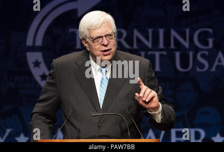 Washington, DC, USA. 24. Juli, 2018. DENNIS PRAGER, syndicated national konservative Radio Talk Show host und Schriftsteller, in seiner Rede auf der Turning Point High School Leadership Summit in Washington, DC am 24 Juli, 2018 Bild: Michael Brochstein/ZUMA Draht/Alamy leben Nachrichten Stockfoto