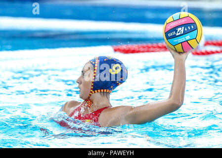 25. Juli 2018, Bernat Picornell Pools, Barcelona, Spanien; das 33. Europäische Wasser Polo Meisterschaften, Spanien Frauen versus Griechenland Frauen; Judith Forca Spanien mit einem Schuß Stockfoto