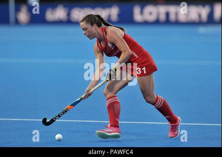 London, Großbritannien. 25. Juli, 2018. Gnade Balsdon (ENG). USA V England. Match 12. Pool B Hockey der Frauen-WM 2018. Lee Valley Hockey Centre. Queen Elizabeth Olympic Park. Stratford. London. UK. 25.07.2018. Credit: Sport in Bildern/Alamy leben Nachrichten Stockfoto