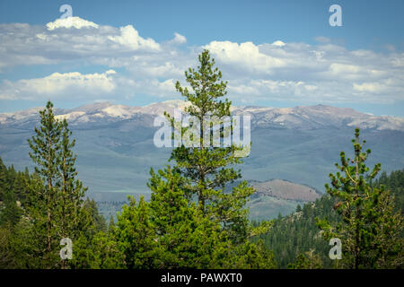 Blick auf Berggipfel auf der Strecke östlich von 395, von der Autobahn 108, Kalifornien genommen Stockfoto