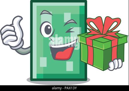 Mit Geschenk Rechteck Maskottchen Cartoon Stil Stock Vektor