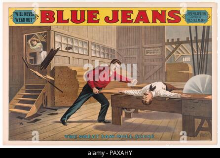 Sägewerk Szene, von Blue Jeans. Artist: Anonym, American, 19. Maße: Blatt: 28 1/4 in. × 42 in. (71,8 × 106,7 cm). Datum: Ca. 1890. Museum: Metropolitan Museum of Art, New York, USA. Stockfoto