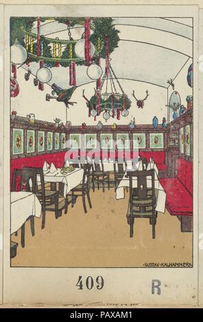 National Railway Station Restaurant, Wien X, Josef Pohl (Restaurant Staatsbahnhof, Wien X, Josef Pohl). Artist: Gustav Kalhammer (Österreichische, Wien 1886-1919/20 (?) Wien). Maße: Blatt: 5 1/2 x 3 9/16 in. (14 × 9 cm). Herausgeber: Wiener Werkstätte. Datum: 1911. Museum: Metropolitan Museum of Art, New York, USA. Stockfoto