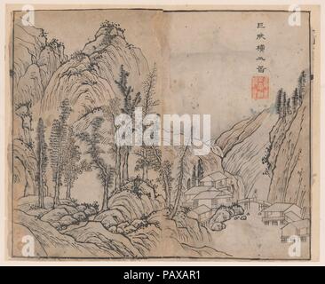 Mt. Heng, nach Juran (aktive Ca. 960-965), vom Senfkorn Garten Handbuch der Malerei. Artist: Entworfen von Wang Gai (Chinesisch, 1645-1710); Nach Juran (Chinesisch, aktive Ca. 960-965). Kultur: China. Abmessungen: 9 5/8 x11 13/16-in. (24,4 x 30 cm). Datum: Erste Ausgabe, 1679. Im Jahre 1679, der Autor Li Yu veröffentlicht ein Primer für angehende Landschaft Maler als <em> Senfkorn Garten Handbuch der Malerei</em>, und er beauftragte der vielseitige Maler Wang Gai Designs für die Abbildungen zur Verfügung zu stellen. Die erste Ausgabe mit Volumes, die auf den Komponenten der Landschaftsmalerei - Bäume, Felsen, Stockfoto