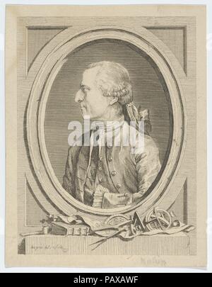 Antoine de Chézy. Künstler: Louis Jean Desprez (Französisch, Auxerre 1743-1804 Stockholm). Maße: Blatt: 8 9/16 x 6 9/16-in. (21,7 × 16,7 cm). Datum: 1772-76. Das Thema der Drucken, Antoine de Chézy (1718-1798) war ein französischer Ingenieur, Hydraulik zum Direktor der École Nationale des Ponts et chaussées kurz vor seinem Tod im Jahr 1798. Es ist eines der früheren Werke von Desprez, einer der originellsten und Grafiker des 18. Jahrhunderts. Obwohl die oval Format konventionelle ist, die Technik ist von eleganten Linie Desprez von Unterschieden, auf einmal wackelig und selbstbewusst. Museum: Metr Stockfoto