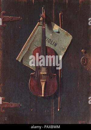 Die alten Cremona. Artist: John F. Peto (1854-1907). Abmessungen: 16 x 12 in. (40,6 x 30,5 cm). Datum: Ca. 1887-90. Wie viele Werke von Peto, dieser Leinwand trägt die falsche Signatur seines besser bekannten zeitgenössischen William Michael Harnett. 1886 Harnett hatte einen erfolgreichen Trompe-l'oeil ('dempfangen das Auge') Bild namens "Die alten Geige" (National Gallery, Washington, D.C.), die in einem chromolithograph im folgenden Jahr reproduziert wurde gestrichen. Peto kann das Original oder die Drucken bekannt haben. Obwohl er Harnett Komposition von geliehen, er hat etwas ganz anderes. Durch verflachung Formen Stockfoto