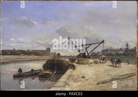 Blick vom Quai d'Orsay. Artist: Johan Barthold Jongkind (Niederländisch, Latrop 1819-1891 La-Côte-Saint-André). Abmessungen: 17 1/4 x 26 in. (43,8 x 66 cm). Datum: 1854. Diese Ansicht vom linken Ufer des Flusses Seine umfasst den Jardin des Tuileries und dem Louvre, auf der linken und das Palais d'Orsay und Hôtel de Salm (Palais de la Légion d'Honneur), auf der rechten Seite. Doch die Bedeutung der industriellen Kähne und Kran unterstreichen die Attraktivität von Paris, die Waterfront zu ästhetischen Jongkind der Sensibilität. Jongkind zuerst verschoben von Holland nach Frankreich 1846, skizzieren an den Ufern der Seine entlang von 1849 Stockfoto