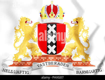 3D Wappen von Amsterdam, Niederlande. 3D-Darstellung. Stockfoto