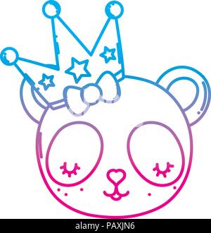 Degraded Linie weibliche Panda Kopf mit Luxus Krone Stock Vektor