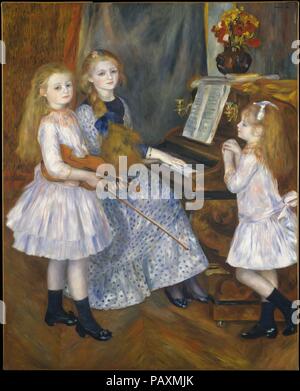 Die Töchter der Catulle Mendès, Huguette (1871-1964), Claudine (1876-1937) und Helyonne (1879-1955). Artist: Auguste Renoir (Französisch, Limoges 1841-1919 Cagnes-sur-Mer). Abmessungen: 63 3/4 x 51 1/8 in. (161,9 x 129,9 cm). Datum: 1888. In der Hoffnung, dass die Erfolge, die er mit <i> Madame Georges Charpentier und Ihre Kinder</i> (07.122) auf dem Salon von 1879 erreicht hatte, wieder zu erlangen, Renoir suchte die Töchter seines Freundes Catulle Mendès zu malen. Neben der offensichtlichen Charme der Mädchen, er zweifellos gezählt auf die Bekanntheit Ihrer böhmischen Eltern Achtung: Ihr Vater war eine Symbolistische Dichter eine zu gewinnen Stockfoto