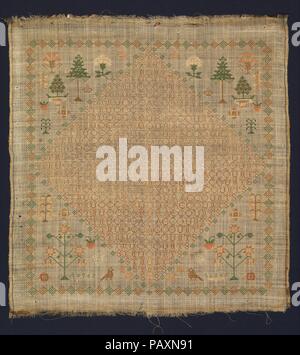 Sampler mit Ende ist ein Akrostichon lesen Sie Ihre Konten'. Kultur: Britische. Abmessungen: H. 13 7/8x W. 13 3/8 Zoll (35,2 x 34 cm). Datum: 1836. Diese ungewöhnliche Sampler vorausgesetzt, die mit der Gelegenheit, ihr Geschick an Schriftzug in Kreuzstich zu praktizieren, wenn auch mit einer begrenzten Anzahl von alphabetischen Zeichen. Aber der Grund für die Wahl eines acrostic Puzzles, und am Ende der Phrase ihre Konten" unbekannt ist. Museum: Metropolitan Museum of Art, New York, USA. Stockfoto