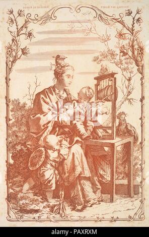 Eine Frau und Kinder spielen mit einem chinesischen Gong. Artist: Nachdem François Boucher (Französisch, Paris 1703-1770 Paris). Maße: Blatt: 15 9/16 x 11 5/16 in. (39,5 x 28,8 cm). Datum: 19. Museum: Metropolitan Museum of Art, New York, USA. Stockfoto