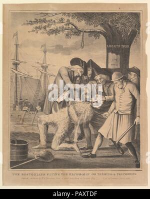 Die bostonians Zahlung der Excise-Man oder teeren und federn. Artist: David Claypoole Johnston (American, Philadelphia, Pennsylvania, 1799-1865 Dorchester, Massachusetts). Abmessungen: Bild: 12 1/16 x 10 1/8 in. (30,6 x 25,7 cm) Blatt: 13 15/16 x 11 in. (35,4 x 28 cm). Drucker: Pendleton Lithographie Boston. Datum: 1830. Museum: Metropolitan Museum of Art, New York, USA. Stockfoto