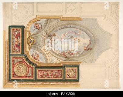 Design für eine Decke im barocken Stil mit einem zentralen Bedienfeld in Trompe l'oeil. Artist: Jules-Edmond - Charles Lachaise (Französisch, gestorben 1897); Eugène-Pierre Gourdet (Französisch, geboren in Paris, 1820-1889). Datum: 19. Museum: Metropolitan Museum of Art, New York, USA. Stockfoto