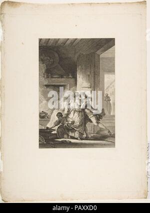 Auf ne s'Avise jamais du Tout, von Contes et nouvelles en Vers par Jean de La Fontaine. Ein Paris, de l'Imprimerie de S. Didot, l'an III de la République, 1795. Artist: Nach Jean Honoré Fragonard (Französisch, Grasse Paris 1732-1806); Jean-Baptiste Patas (Französisch, Paris 1744?-?1802 Paris). Autor: Jean de La Fontaine (Französisch, Château-Thierry 1621-1695 Paris). Maße: Blatt: 13 3/4 x 10 7/16 in. (35 × 26,5 cm) Platte: 12 7/16 x 9 5/8 in. (31,6 × 24,5 cm). Erschienen in: Paris. Herausgeber: Pierre Didot l'ainé (Französisch, 1761-1853). Serie/Portfolio: Contes et nouvelles en Vers par Jean de La Fontaine Stockfoto