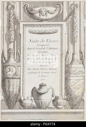 Suite de Vasen Composée dans le goût de l'Antike... Designer: Entworfen von Joseph Marie Vien (Französisch, Montpellier, Paris 1716-1809). Abmessungen: 9 x 6 3/4 x 1/4 in. (22,9 x 17,2 x 0,7 cm). Engraver: Marie Thérèse Reboul (Französisch, 1738-1805), sa femme. Erschienen in: Paris. Datum: 1760. Museum: Metropolitan Museum of Art, New York, USA. Stockfoto