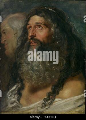 Studie von zwei Köpfe. Artist: Peter Paul Rubens (Flämische, Siegen 1577-1640 Antwerpen). Abmessungen: 27 1/2 x 20 1/2 in. (69,9 x 52,1 cm). Datum: Ca. 1609. Rubens gemalt Studien der Köpfe nach lebenden Modellen und künstlerischen Quellen, erstellen eine Form der Buchstaben, die wiederum als Modelle für die Zahlen in religiösen und mythologischen Werken serviert. Die Hauptfigur hier wurde ein Heiliger ist, in der ein großes Altarbild von 1609, ein Hoherpriester im Jahre 1612, und ein Fluss, Gott, dann Plato (auf einem Stich nach Rubens) in über 1615. Die anderen Kopf, von einem abgeleitet von Mantegna, hatte eine ähnliche, aber kürzere Stammbaum. Rubens' Jünger Stockfoto