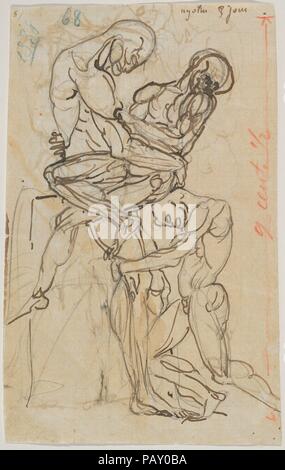 Ugolino und seine Söhne (recto); anatomische Studien (verso). Artist: Auguste Rodin (Französisch, Paris 1840-1917 Meudon). Maße: Blatt: 6 1/8 x 3 3/4 in. (15,6 x 9,6 cm). Datum: 1880-1885. Zeichnung war wesentlich, in visueller Form zu Rodins Prozess der Übersetzung von Episoden aus dem mittelalterlichen Dante Alighieri epic Inferno für seine monumentalen Kommission die Pforten der Hölle. Die Geschichte des Grafen Ugolino Della Gherardesca, ein Verräter, der inhaftiert war, zum Hunger verurteilt, und schließlich zu essen das Fleisch seines Söhne zurückgegriffen, insbesondere erfasst Rodins Phantasie. Seine Darstellung hebt Ihre ag Stockfoto