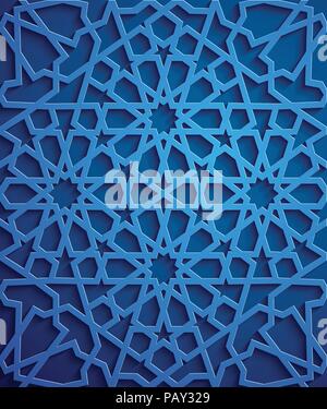 Islamische ornament Vektor, persische motiff. 3d Ramadan islamische runden Muster Elemente. Geometrische kreisförmige Zierpflanzen arabisch Symbol Vektor. Blauer Hintergrund Stock Vektor