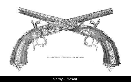 Gravur mit dem Titel "Gun und einem Mörser von Bomarsund, im Crystal Palace', Trophäen des Krieges. Von der Illustrated London News. Vol.25 (30. Dezember 1854), S. 689 Stockfoto