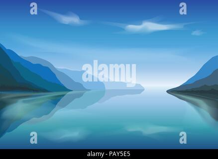 Vektor Landschaft von einem Bergsee in den Morgen Stock Vektor