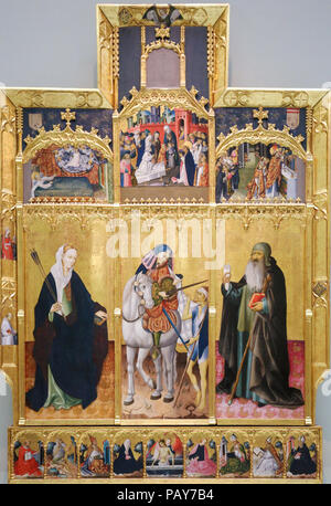 Valencia, Spanien - 15. Juni 2018: die mittelalterlichen Altargemälde Darstellung christlichen Heiligen Ursula, Martin von Tours und Antonius der Große in Valencia, Spanien Stockfoto