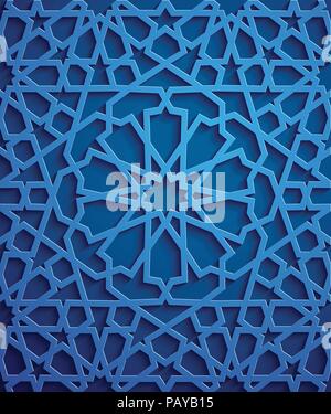 Islamische ornament Vektor, persische motiff. 3d Ramadan islamische runden Muster Elemente. Geometrische kreisförmige Zierpflanzen arabisch Symbol Vektor. Blauer Hintergrund Stock Vektor