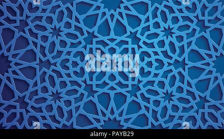 Islamische ornament Vektor, persische motiff. 3d Ramadan islamische runden Muster Elemente. Geometrische kreisförmige Zierpflanzen arabisch Symbol Vektor. Blauer Hintergrund Stock Vektor