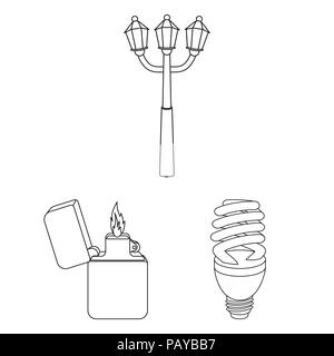 Light source outline icons in set collection for design. Light and equipment vector symbol stock  illustration. Stock Vektor