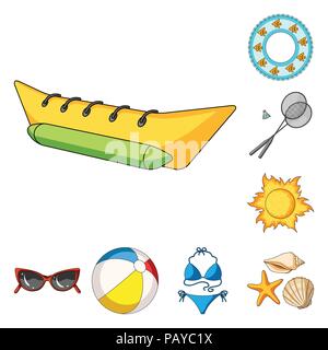 Sommer rest cartoon Symbole im Set Sammlung für Design. Strand Zubehör vektor Symbol lieferbar Abbildung. Stock Vektor