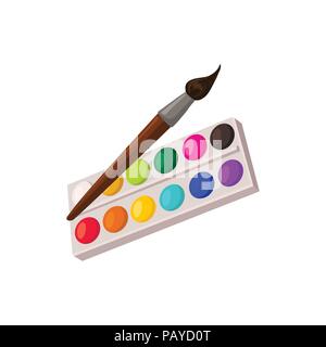 Hand Farben Palette und Pinsel auf weißem Hintergrund dargestellt. Vector Illustration. Stock Vektor