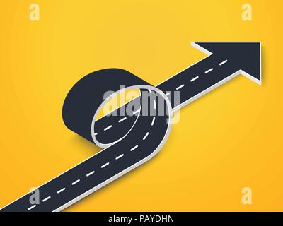 Straße Schleife mit Pfeil isometrische Ansicht. Wicklung 3 D-Straße auf einem farbigen Hintergrund. Vector EPS 10. Stock Vektor