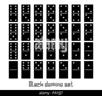 Realistische Domino Full Set 28 flache Stücke für das Spiel. Black Kollektion. Abstrakte Konzept grafische Element, Domino Effect gaming Symbole gesetzt Stock Vektor