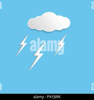 Cloud und Blitze flache Design Vector Illustration auf blauem Hintergrund. Stock Vektor