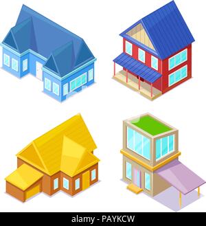 Sometric Cottages auf weißem Hintergrund Stock Vektor