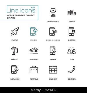 Mobile App Entwicklung - moderne Linie Design Icons einstellen Stock Vektor