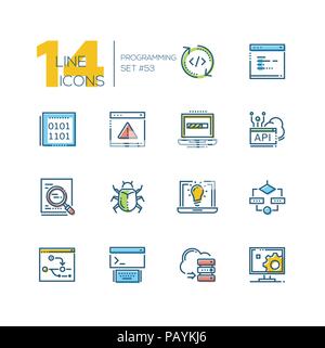 Programmierung - bunte thin line Design Icons einstellen Stock Vektor