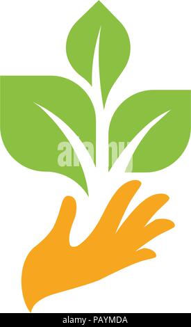 Orange mit grünen Blättern. Sprout, neues Leben. Natur Element Schriftzug. Landwirtschaftliche organisches Produkt anmelden. Ernte Vector Illustration Stock Vektor