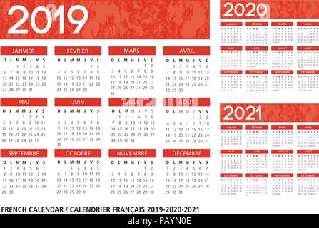 Französische Sprache orange strukturierte Kalender 2019-2020-2021 vector Template text Outline Font frutiger Stock Vektor