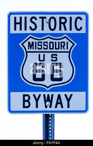 Straßenschild mit der Route 66 in Missouri Stockfoto