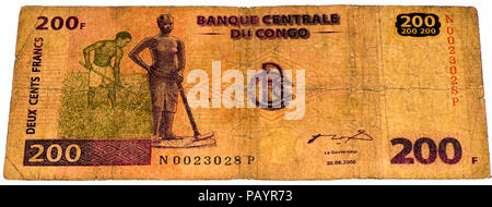 200 kongolesischen Franken Bank Note des Kongo. Congoles Franken ist die nationale Währung der Republik Kongo Stockfoto