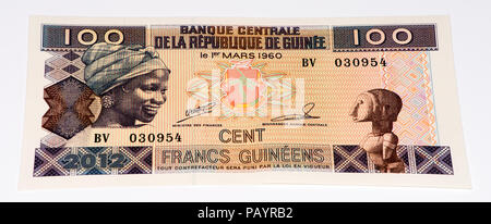 100 West African Franc Bank Note der Guine Bissau. Frans ist die nationale Währung der Guine Bissau Stockfoto