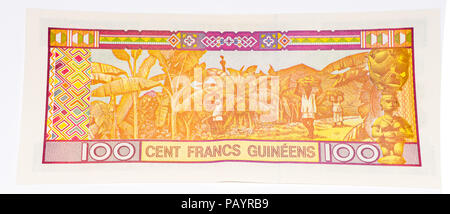 100 West African Franc Bank Note der Guine Bissau. Frans ist die nationale Währung der Guine Bissau Stockfoto