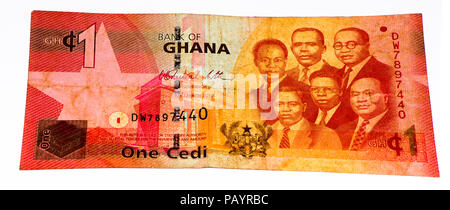 1 Ghana Cedi Bank Note. Ghana Cedi ist die nationale Währung der Ghana Stockfoto