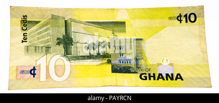 10 Ghana Cedi Bank Note. Ghana Cedi ist die nationale Währung der Ghana Stockfoto