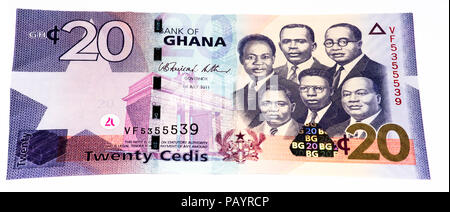 20 Ghana Cedi Bank Note. Ghana Cedi ist die nationale Währung der Ghana Stockfoto