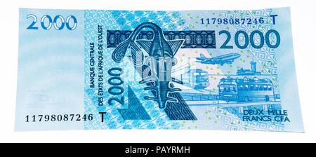 2000 CFA-Franc Bank Note. CFA-Franc ist in 14 afrikanischen Ländern verwendet. Stockfoto
