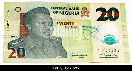 20 nigerianischen naira Bank Note. Nigerianischen naira ist die wichtigste Währung von Nigeria Stockfoto