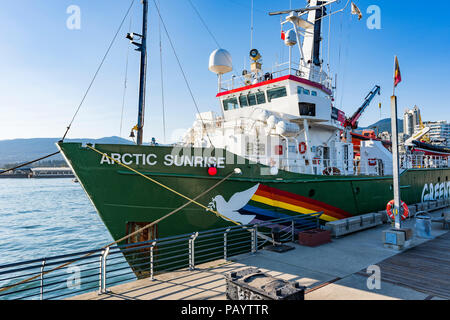 Greenpeace Schiff Arctic Sunrise, angedockt an der North Vancouver, British Columbia, Kanada Stockfoto