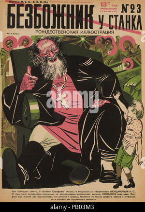 Die sowjetische Propaganda Magazin, Bezbozhnik u Stanka (Atheist an seine Bank) Zeitschrift, Illustration von Nikolai Kogout, 1920 Stockfoto